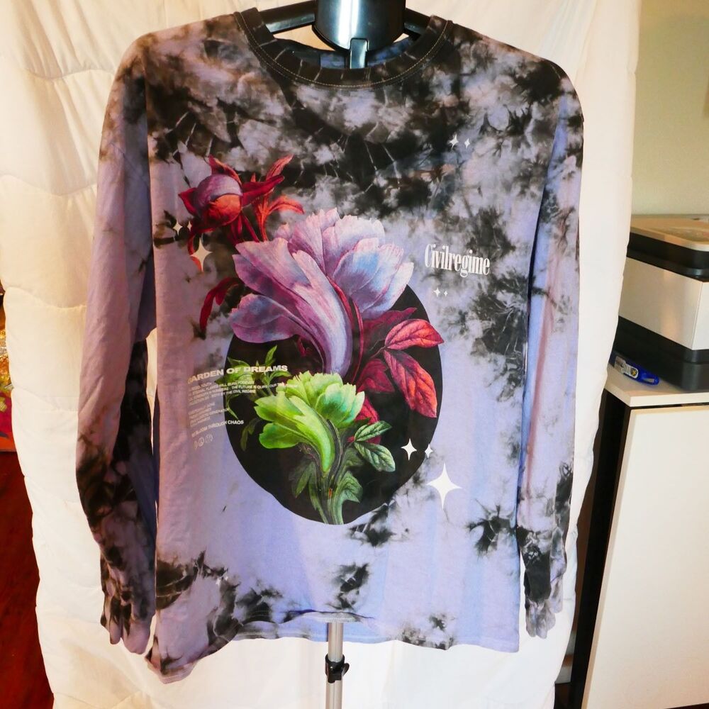 Civil Regime Mens M Garden Of Dreams Double Sided Long Sleeve Tie Dye T Shirt